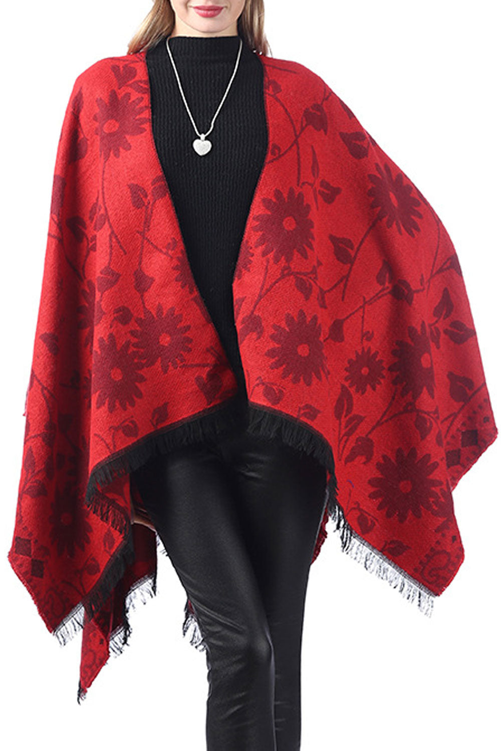Women Flawless Flower Pattern Warm & Thick Shawl