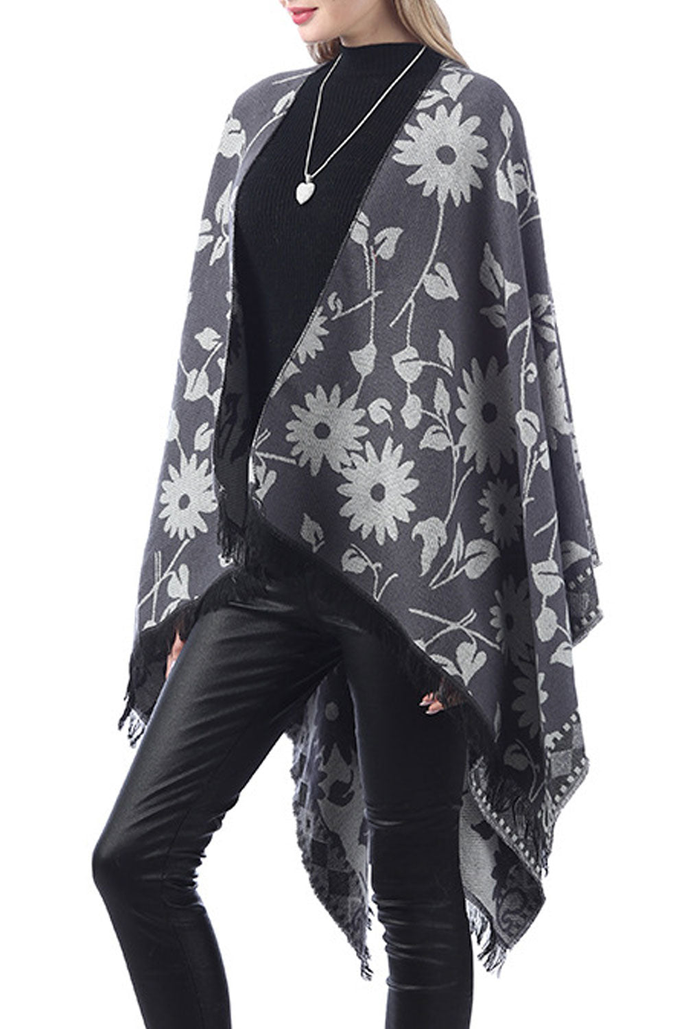 Women Flawless Flower Pattern Warm & Thick Shawl