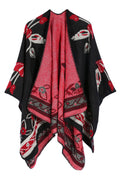 Women Fashion Flower Patten Warm & Thick Shawl
