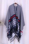 Women Dazzling Wave Stripe Tassel Decorated Warm Shawl