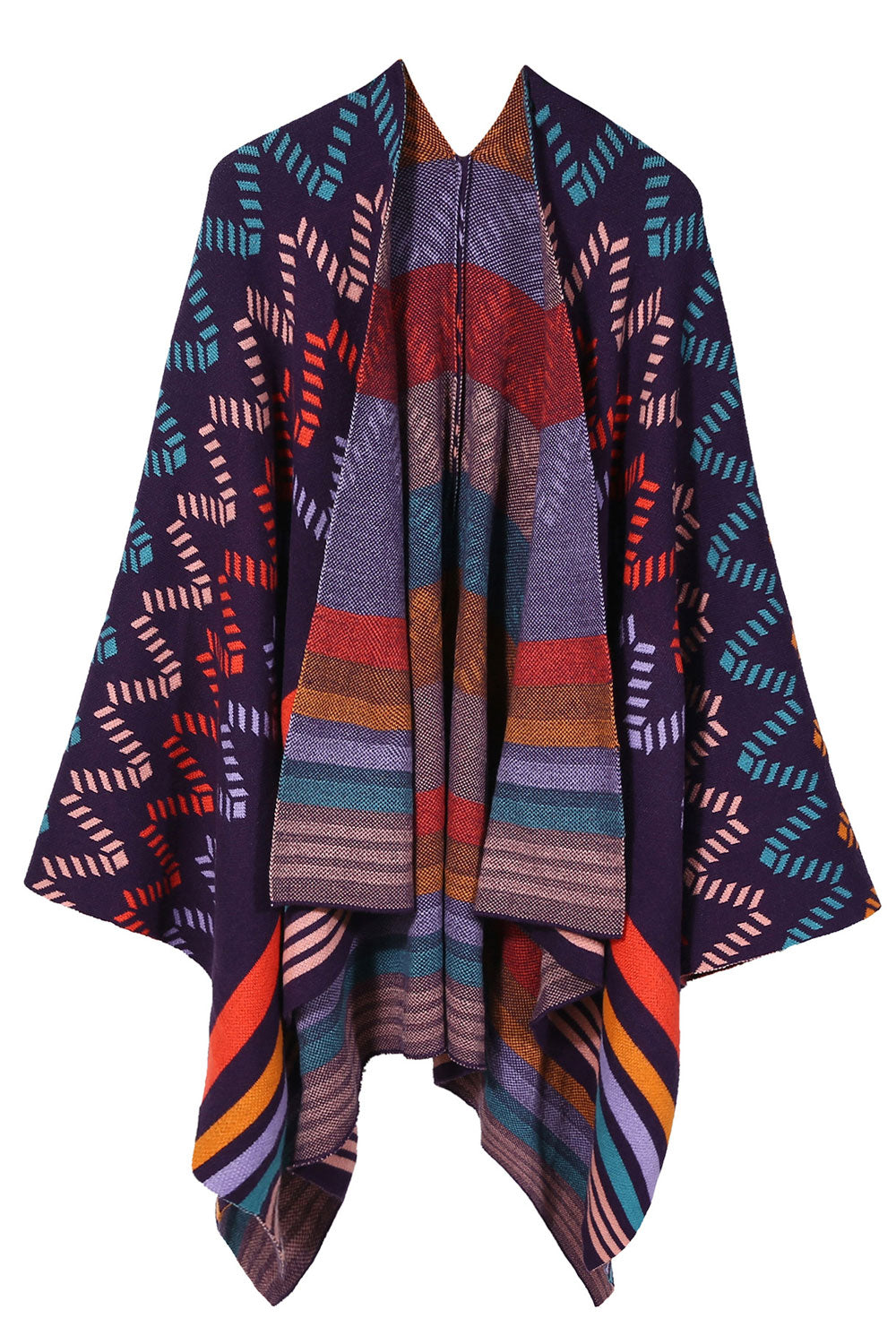Women Autumn Winter Color Stripe Warm & Thick Shawl