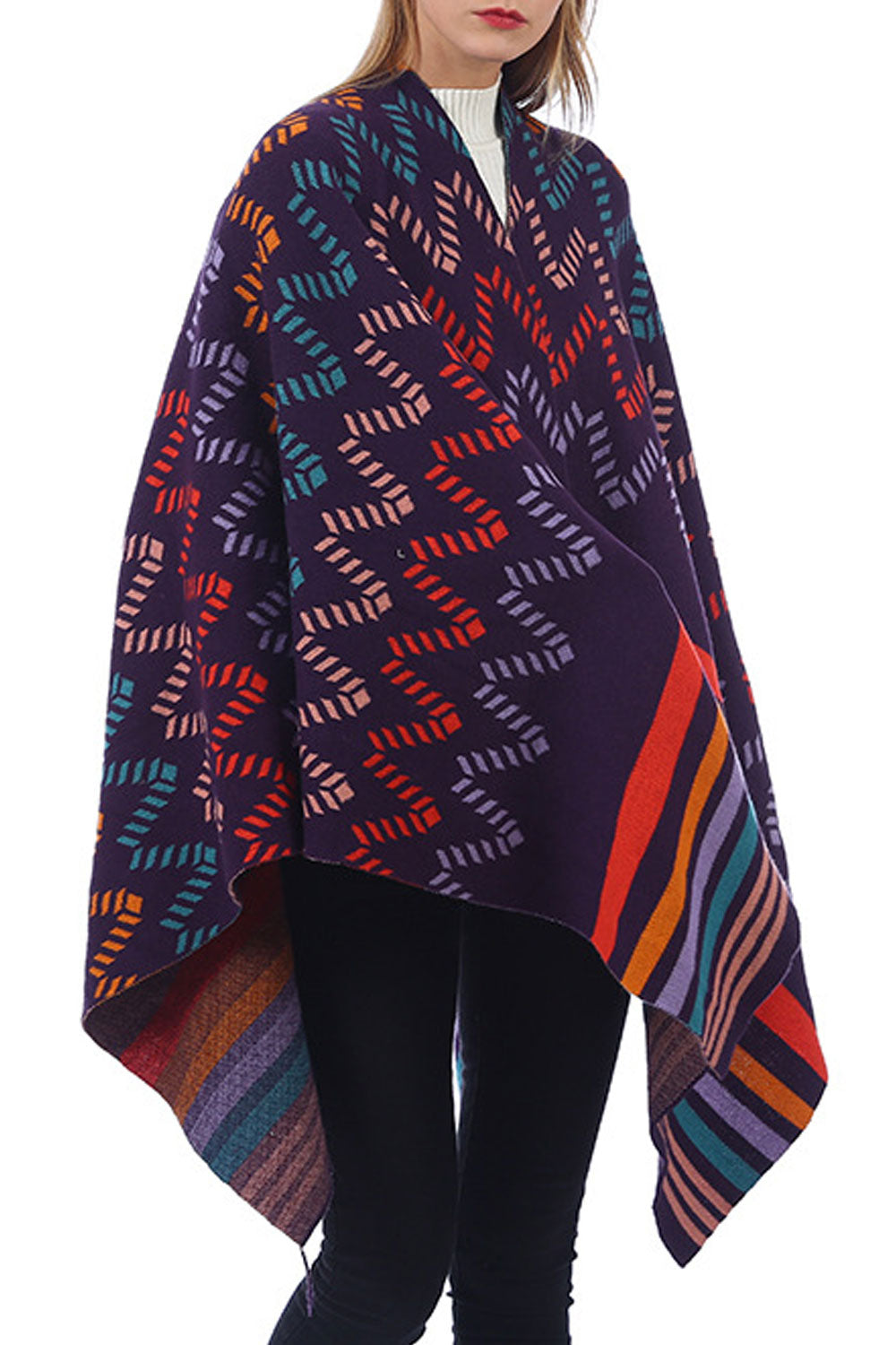 Women Autumn Winter Color Stripe Warm & Thick Shawl
