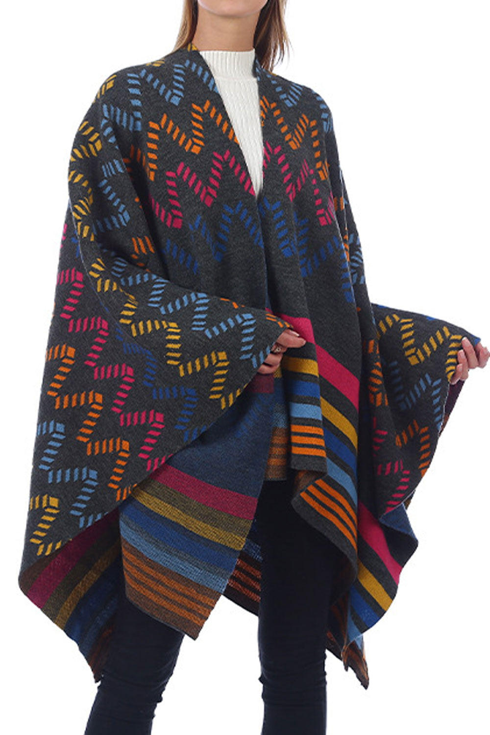 Women Autumn Winter Color Stripe Warm & Thick Shawl