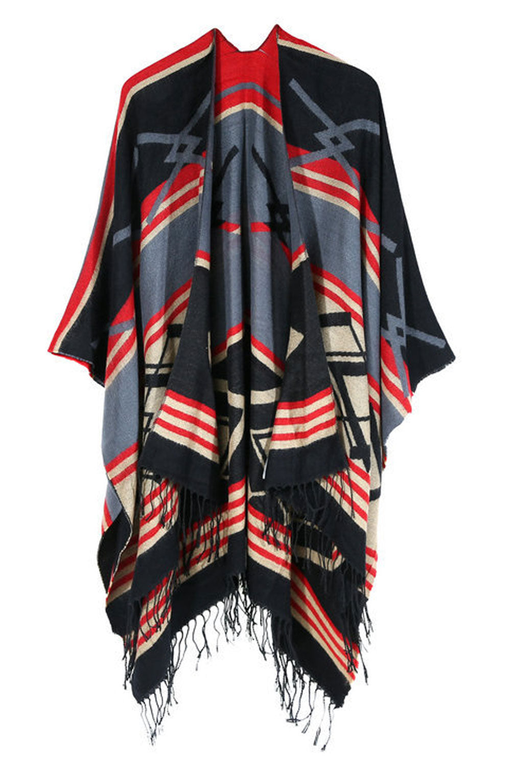 Women Charming Stripe Tassel Pattern Warm Shawl