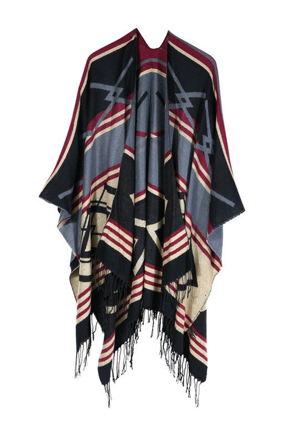 Women Charming Stripe Tassel Pattern Warm Shawl