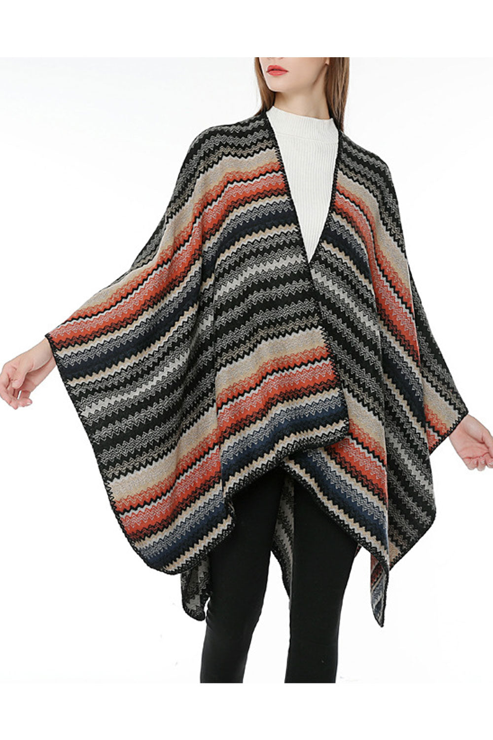 Women Classy Wavy Color Stripe Pattern Warm Shawl