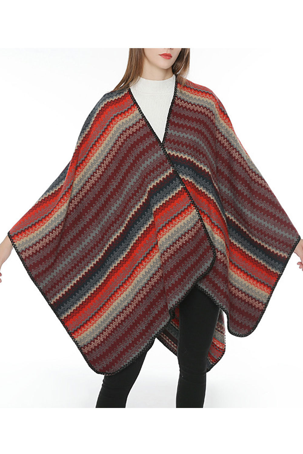 Women Classy Wavy Color Stripe Pattern Warm Shawl