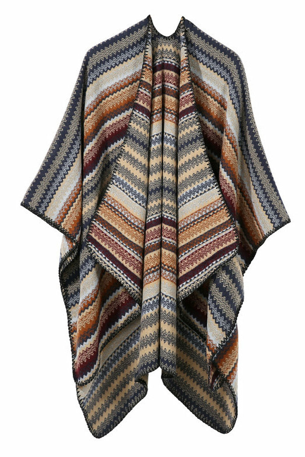 Women Classy Wavy Color Stripe Pattern Warm Shawl
