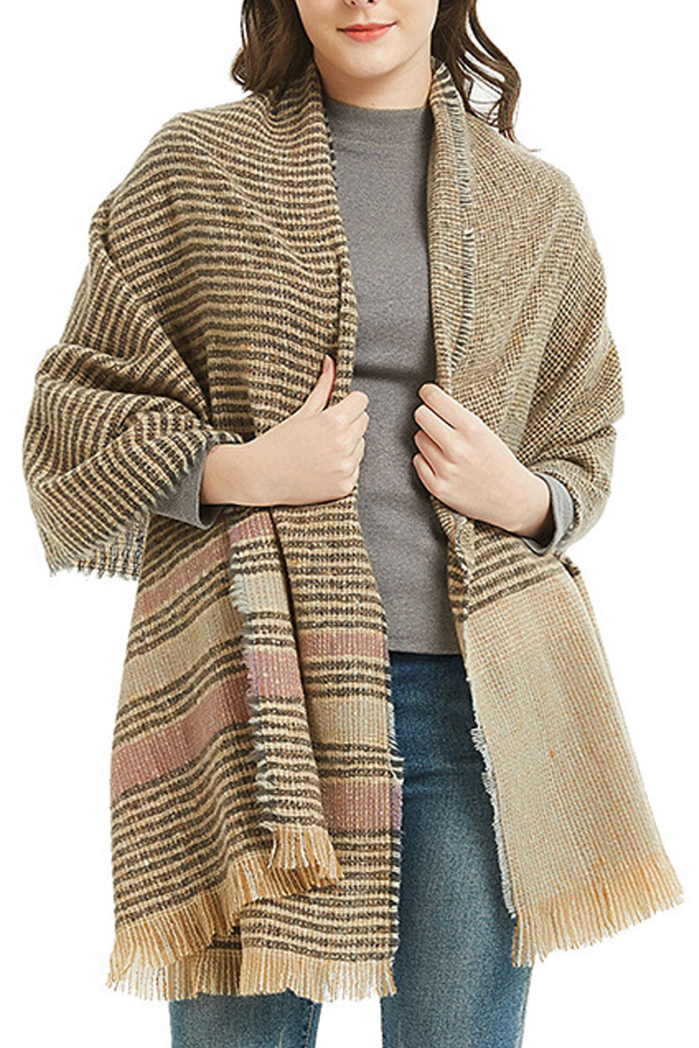 Women Elegant Striped Pattern Warm & Thick Shawl