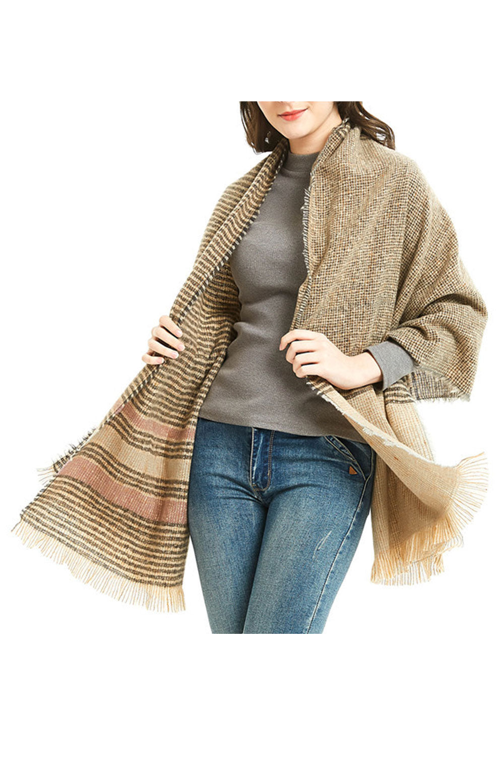 Women Elegant Striped Pattern Warm & Thick Shawl