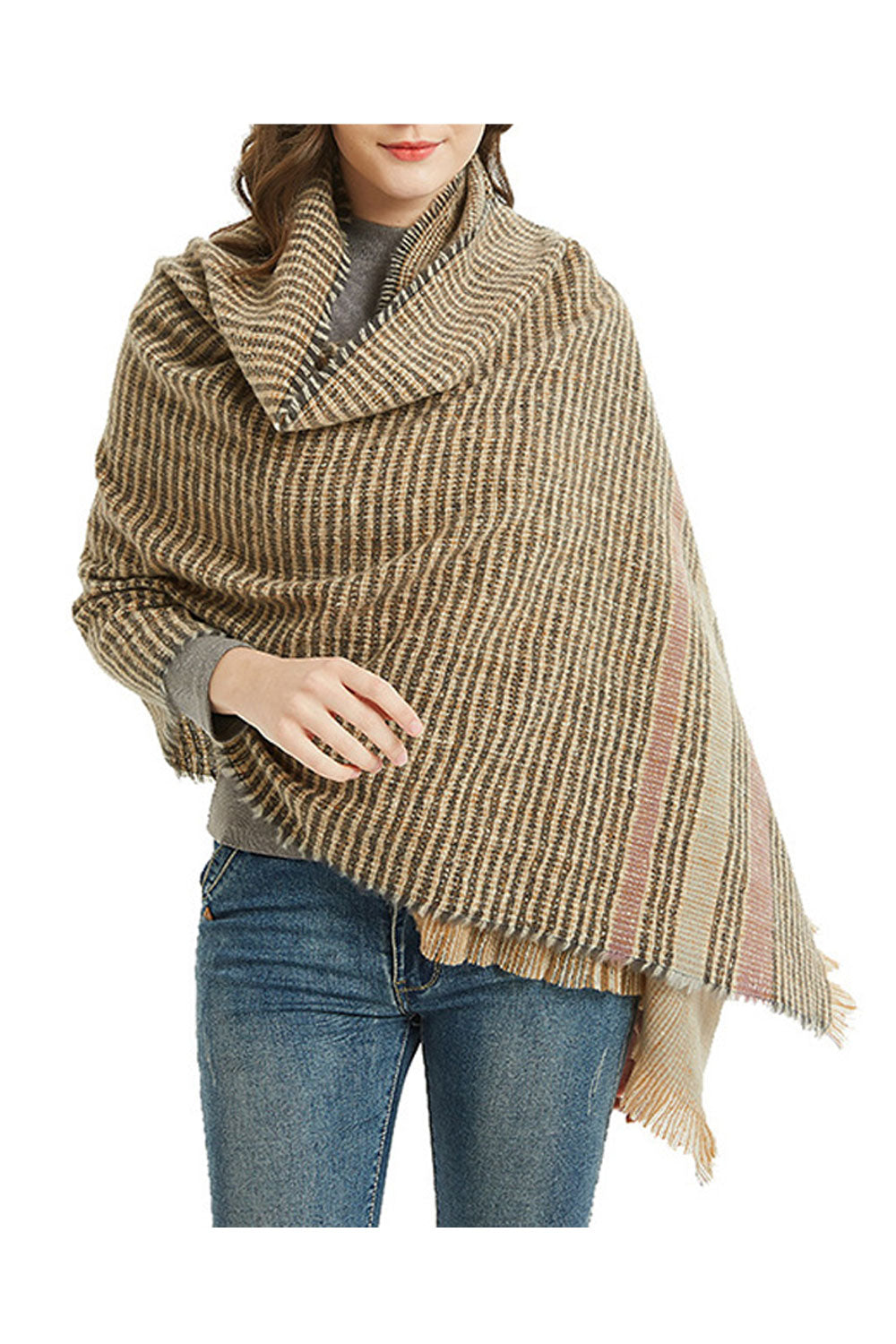 Women Elegant Striped Pattern Warm & Thick Shawl