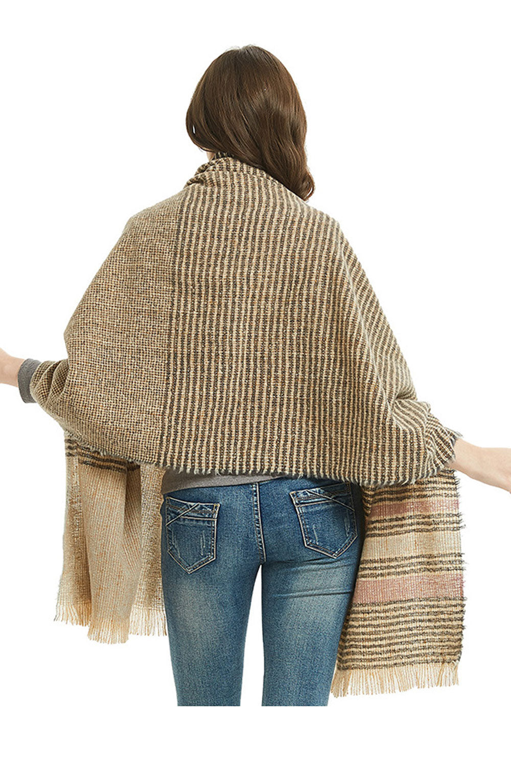 Women Elegant Striped Pattern Warm & Thick Shawl