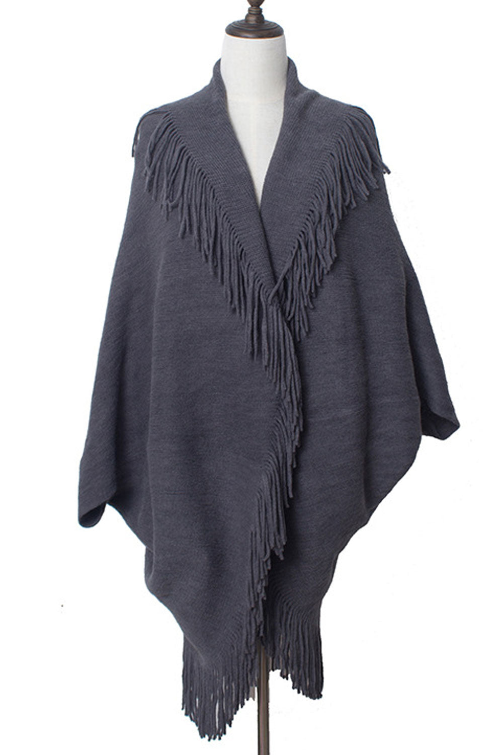 Women Solid Color Tassel Embellished Warm Shawl