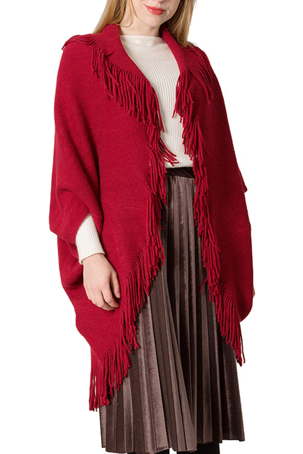 Women Solid Color Tassel Embellished Warm Shawl