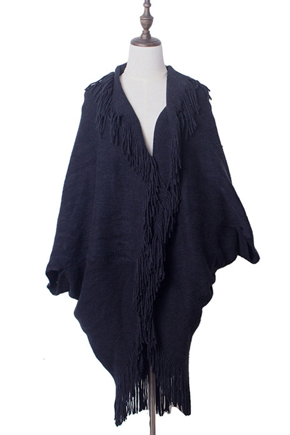 Women Solid Color Tassel Embellished Warm Shawl