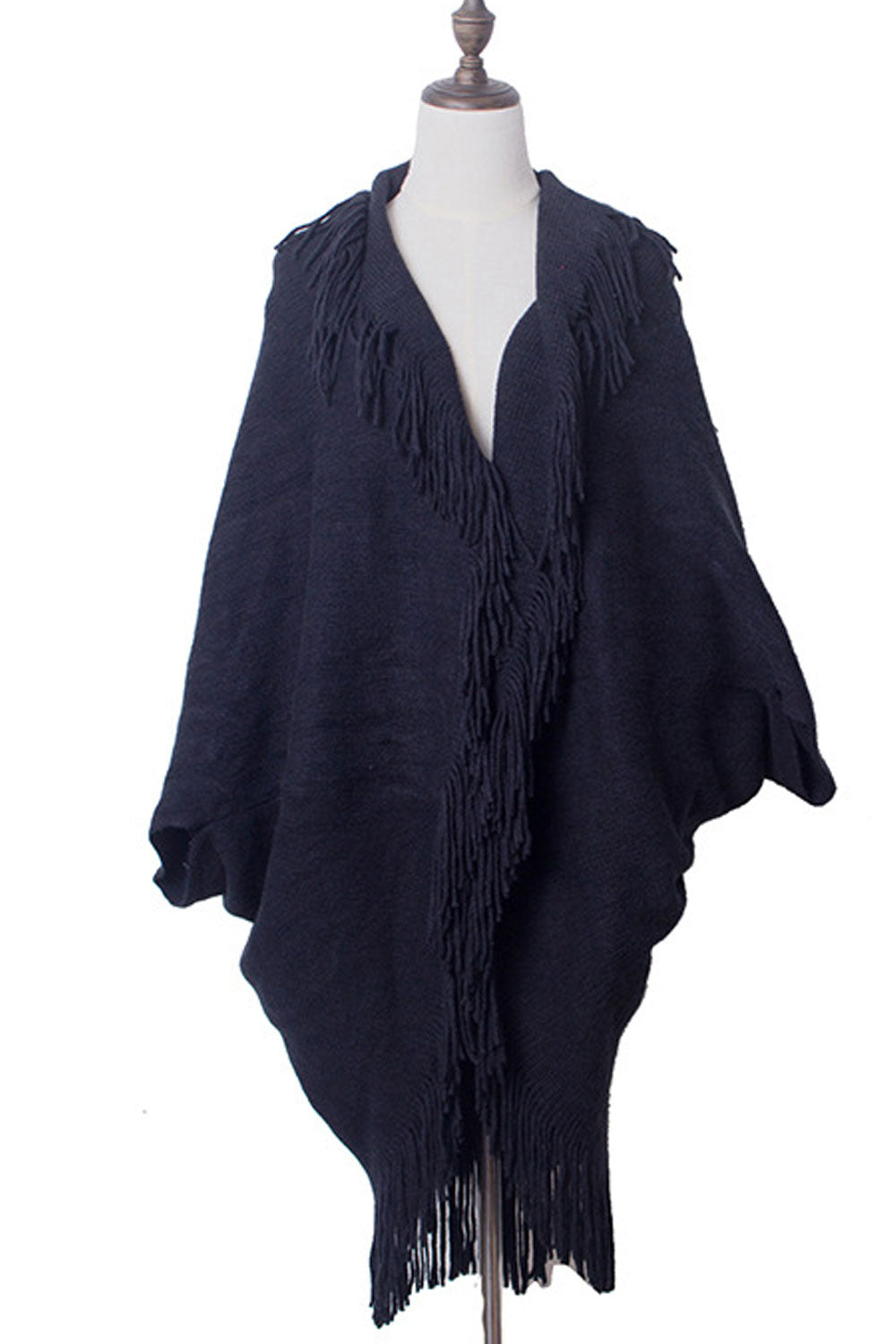Women Solid Color Tassel Embellished Warm Shawl