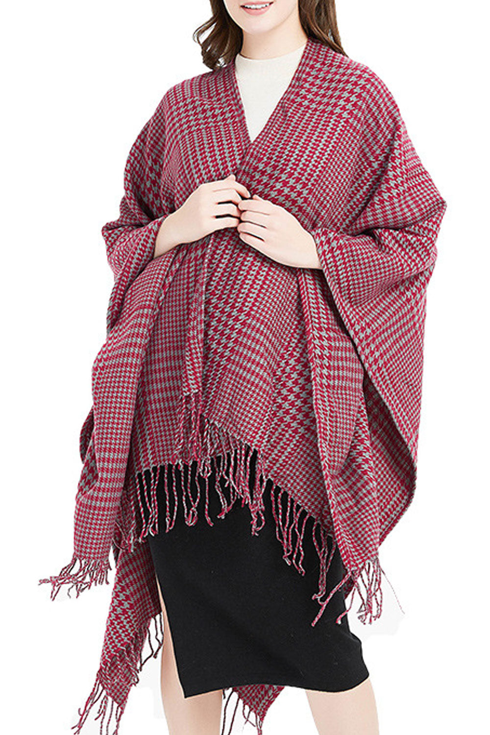 Women Winter Plaid Pattern Warm & Thick Shawl