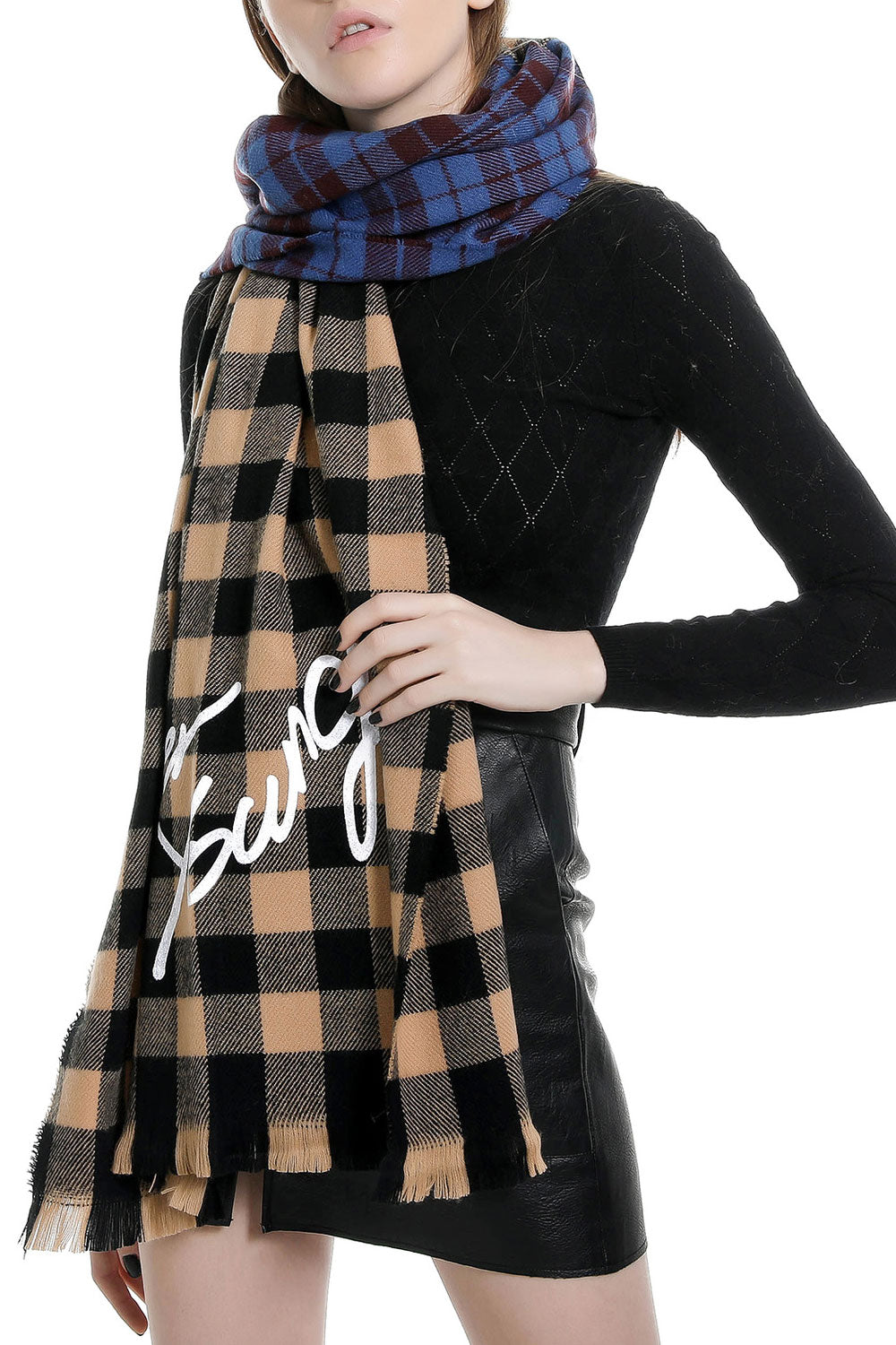 Women Dazzling Plaid Patten Thick & Warm Shawl