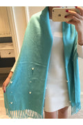 Women Solid Color Tassel Pearl Decorated Warm & Thick Shawl