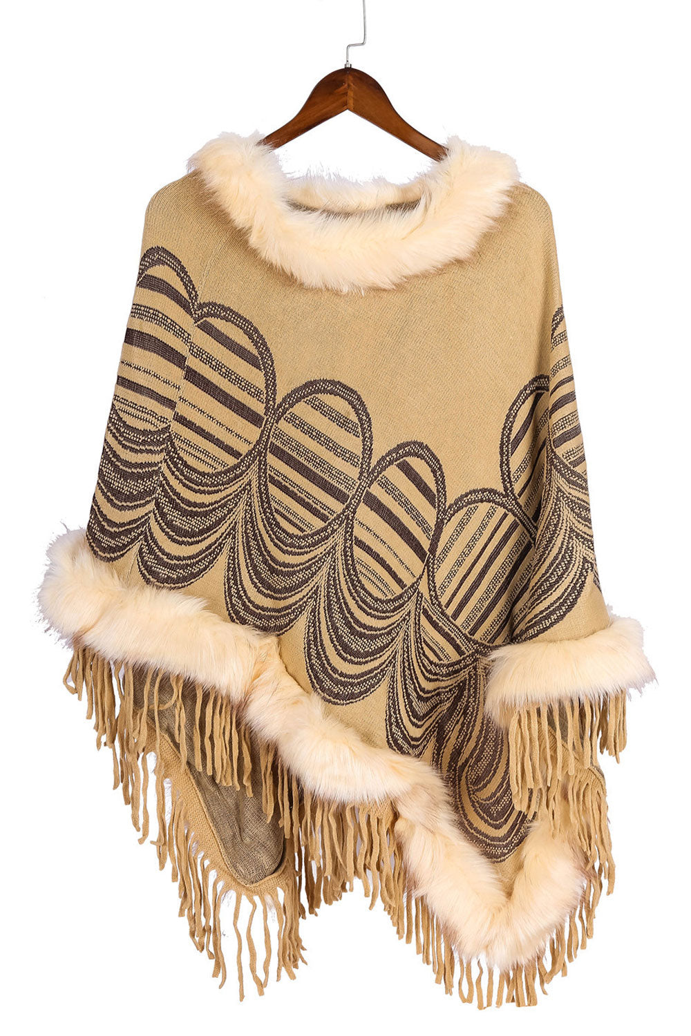 Women Stylish Tassel Decorate Printed Pattern Warm Shawl