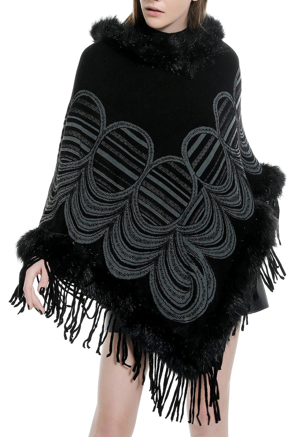 Women Stylish Tassel Decorate Printed Pattern Warm Shawl