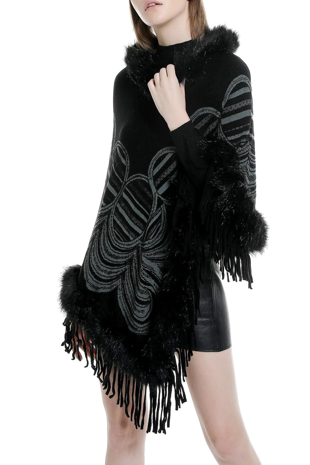 Women Stylish Tassel Decorate Printed Pattern Warm Shawl