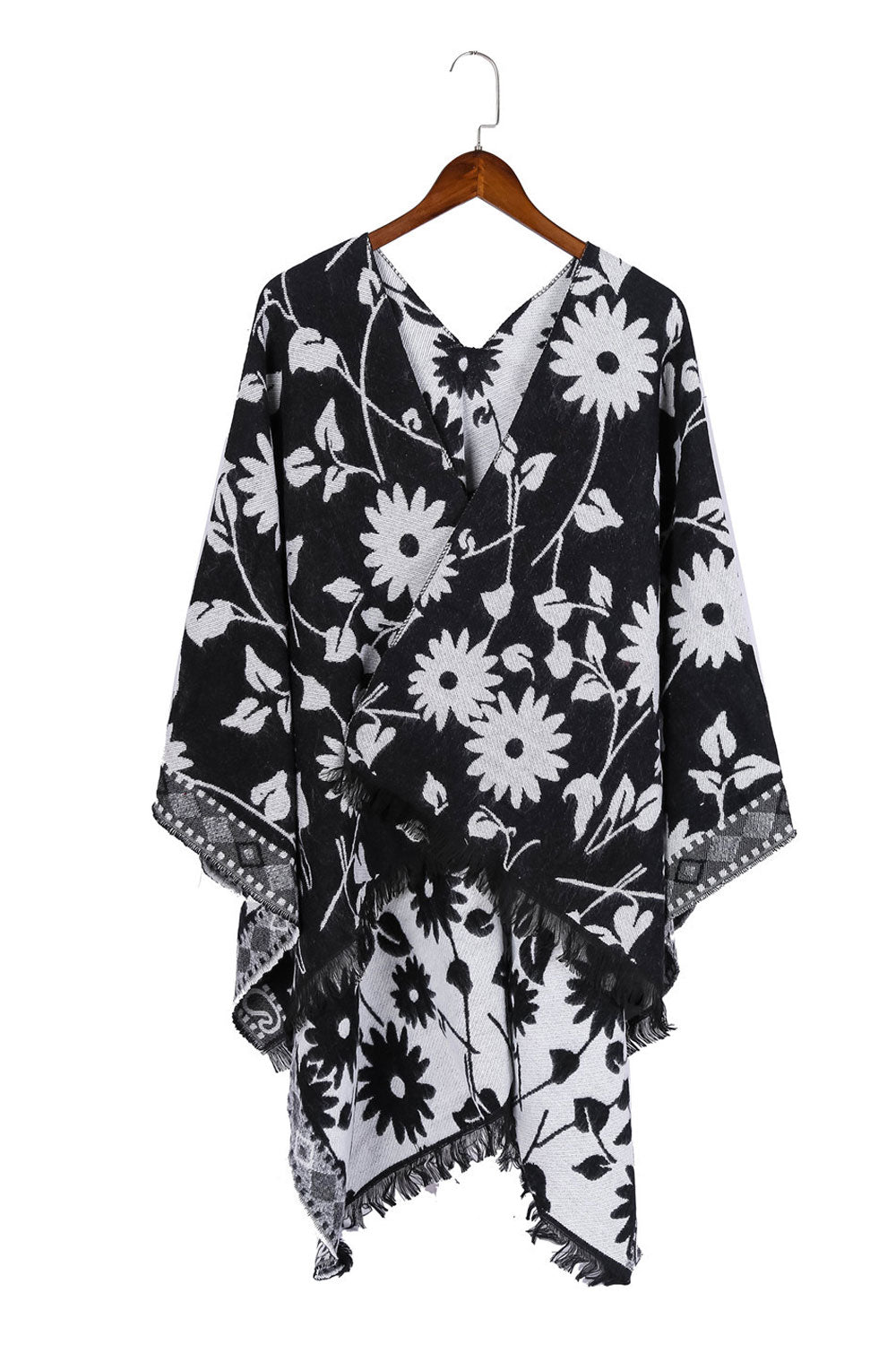 Women Windproof Flower Decorated Warm Shawl