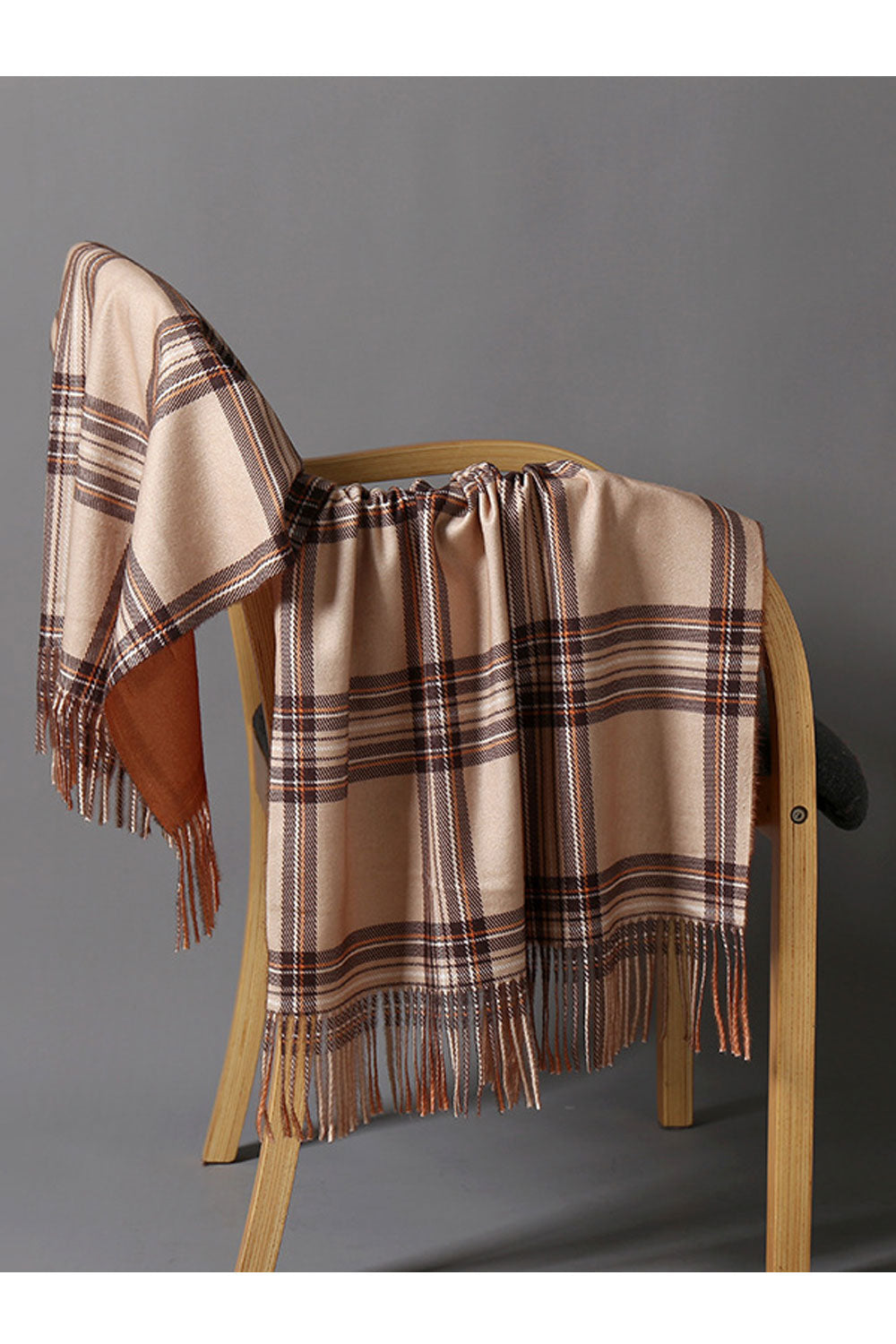 Women Fashion Lattice Patten Tassel Warm Shawl
