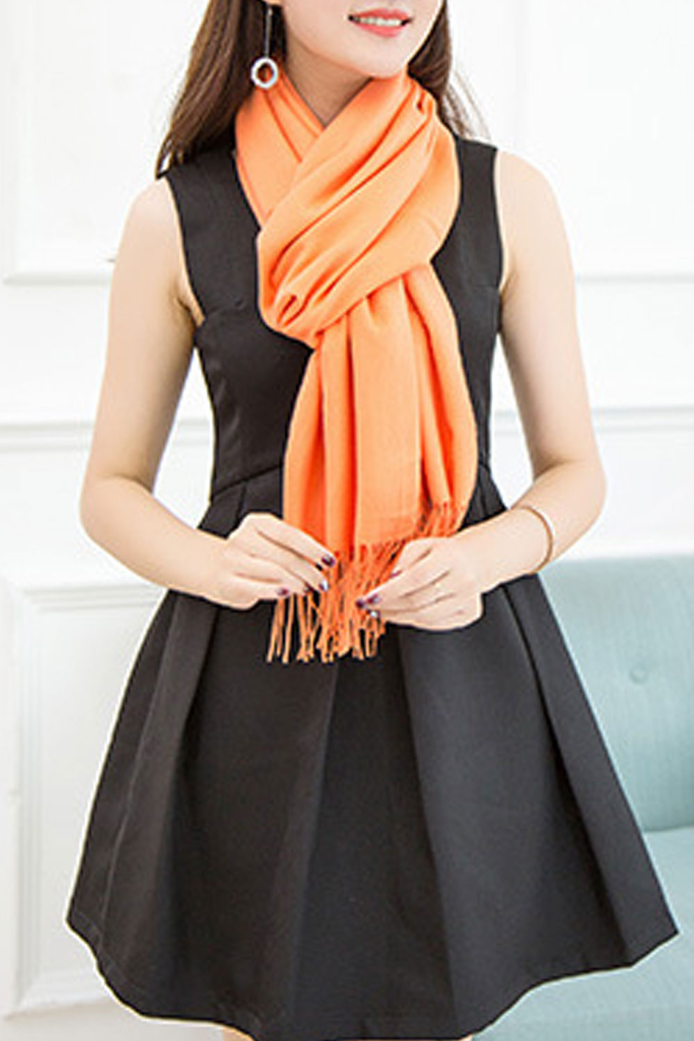 Women Elegant Solid Color Tassel Decorated Warm Shawl