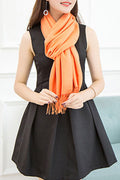 Women Elegant Solid Color Tassel Decorated Warm Shawl