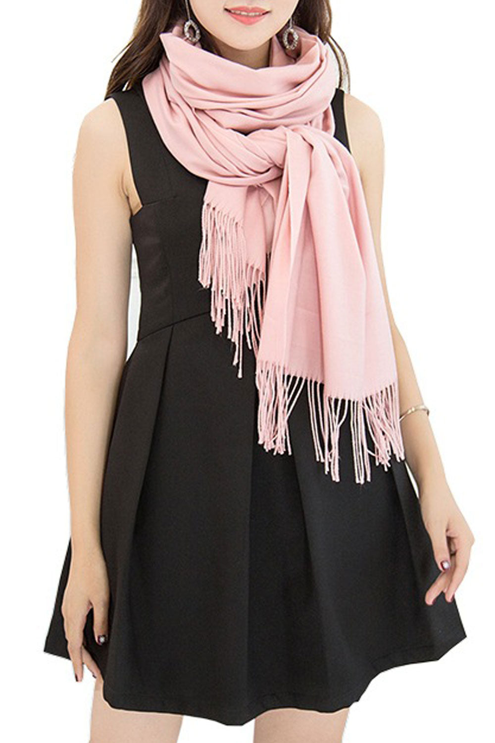 Women Elegant Solid Color Tassel Decorated Warm Shawl