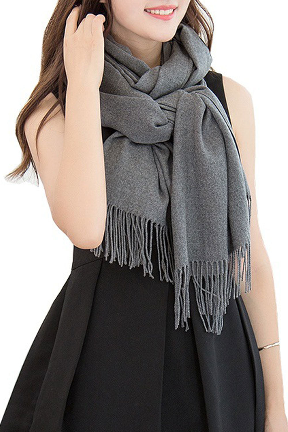 Women Elegant Solid Color Tassel Decorated Warm Shawl