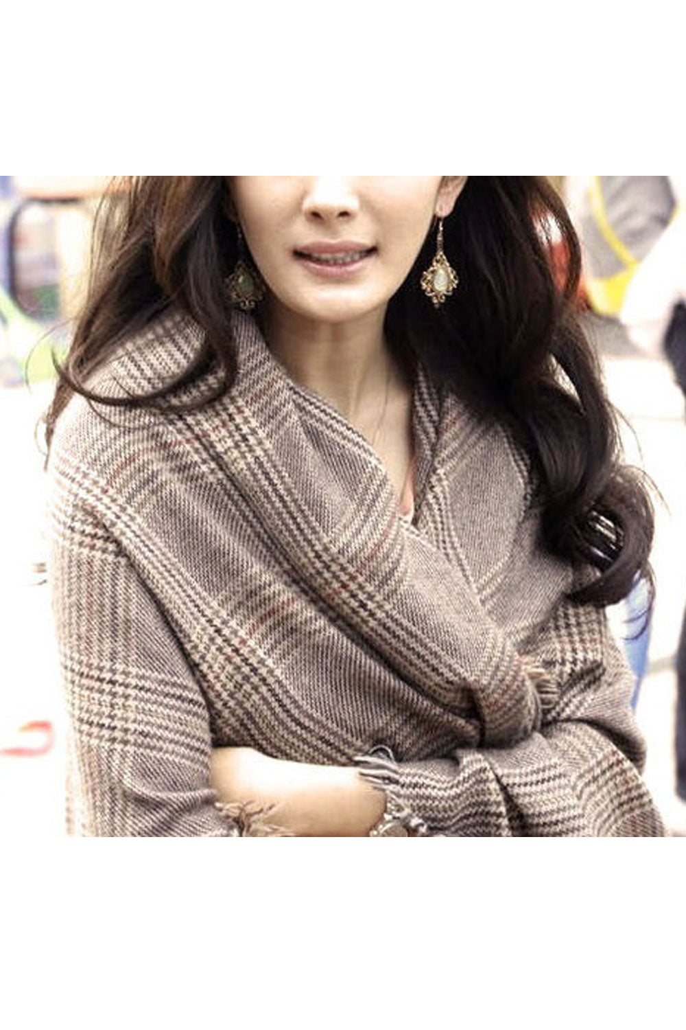 Women Autumn Winter Plaid Pattern Warm Thick Shawl