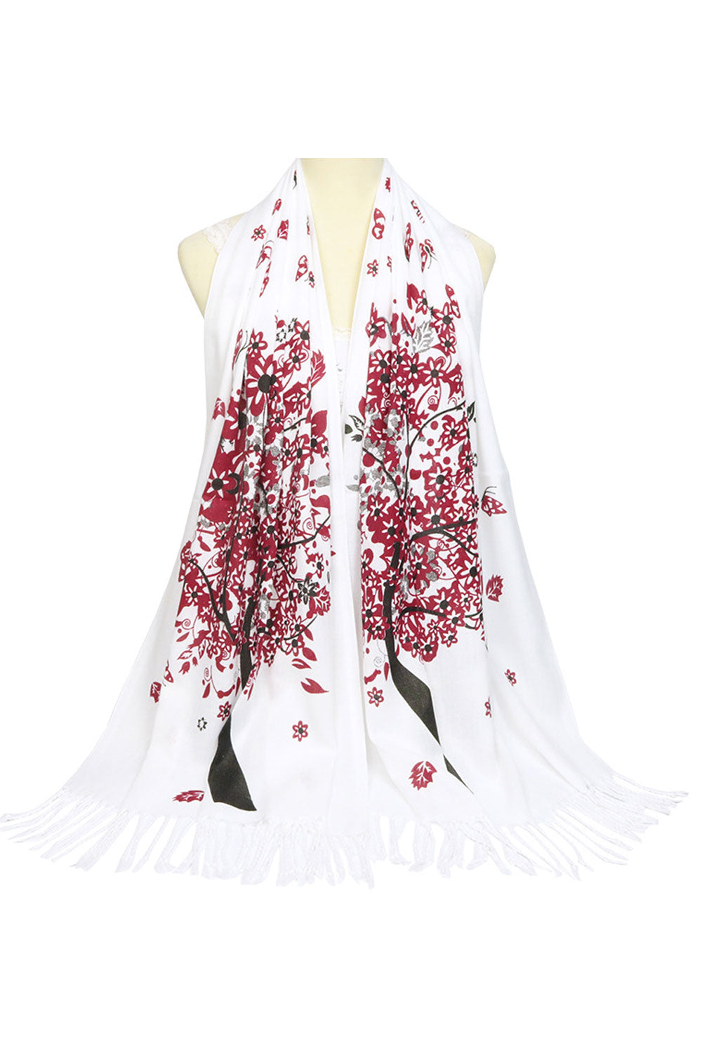 Women Windproof Tassel Floral Pattern Warm Shawl