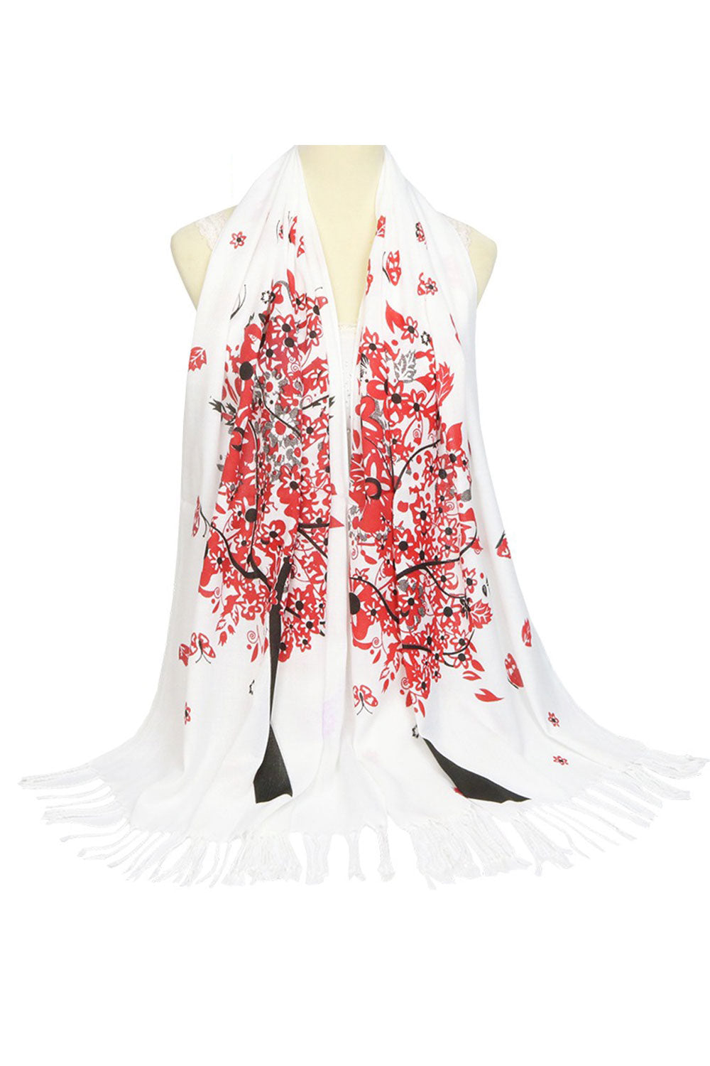 Women Windproof Tassel Floral Pattern Warm Shawl