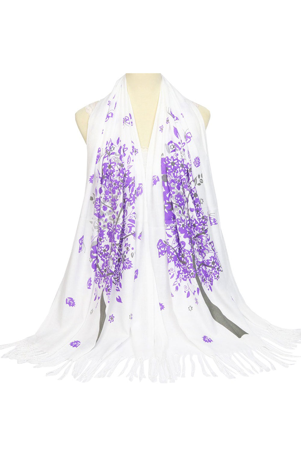 Women Windproof Tassel Floral Pattern Warm Shawl