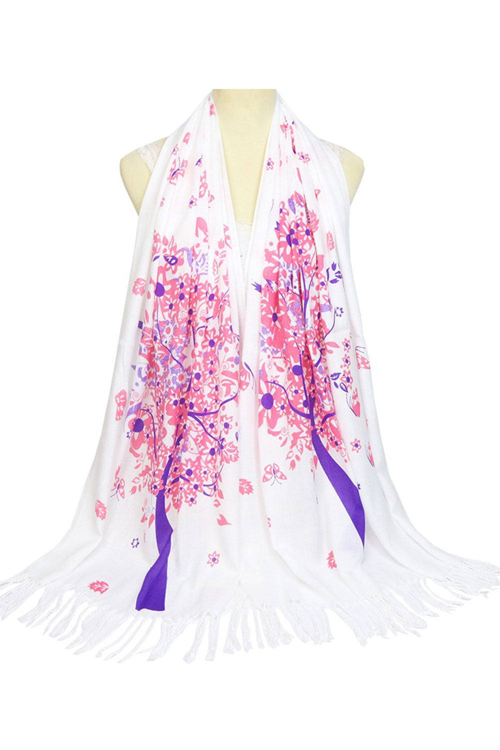 Women Windproof Tassel Floral Pattern Warm Shawl