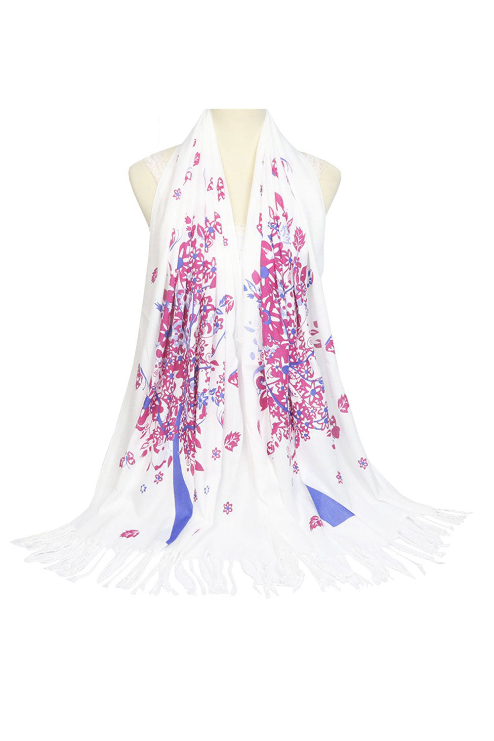 Women Windproof Tassel Floral Pattern Warm Shawl