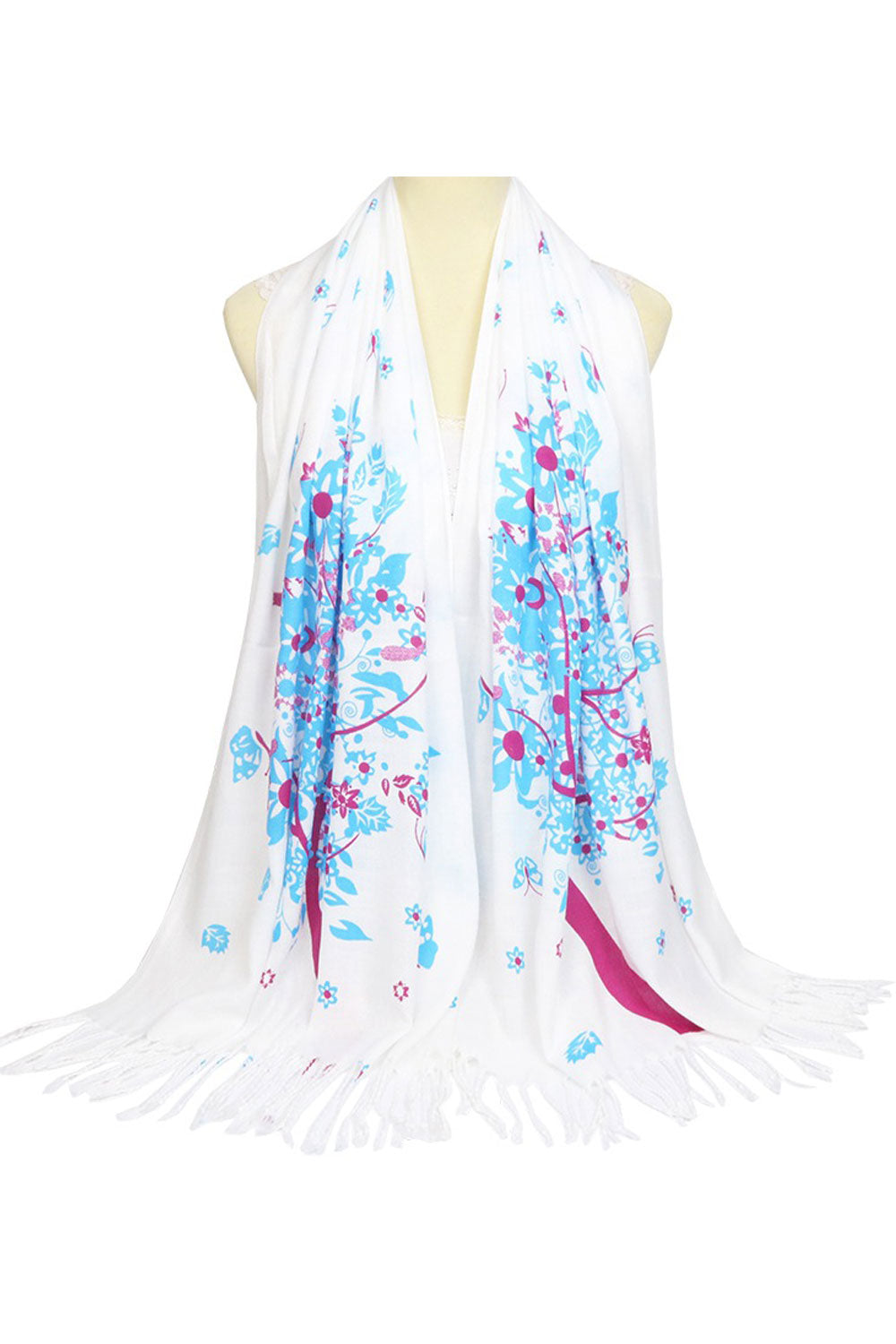 Women Windproof Tassel Floral Pattern Warm Shawl