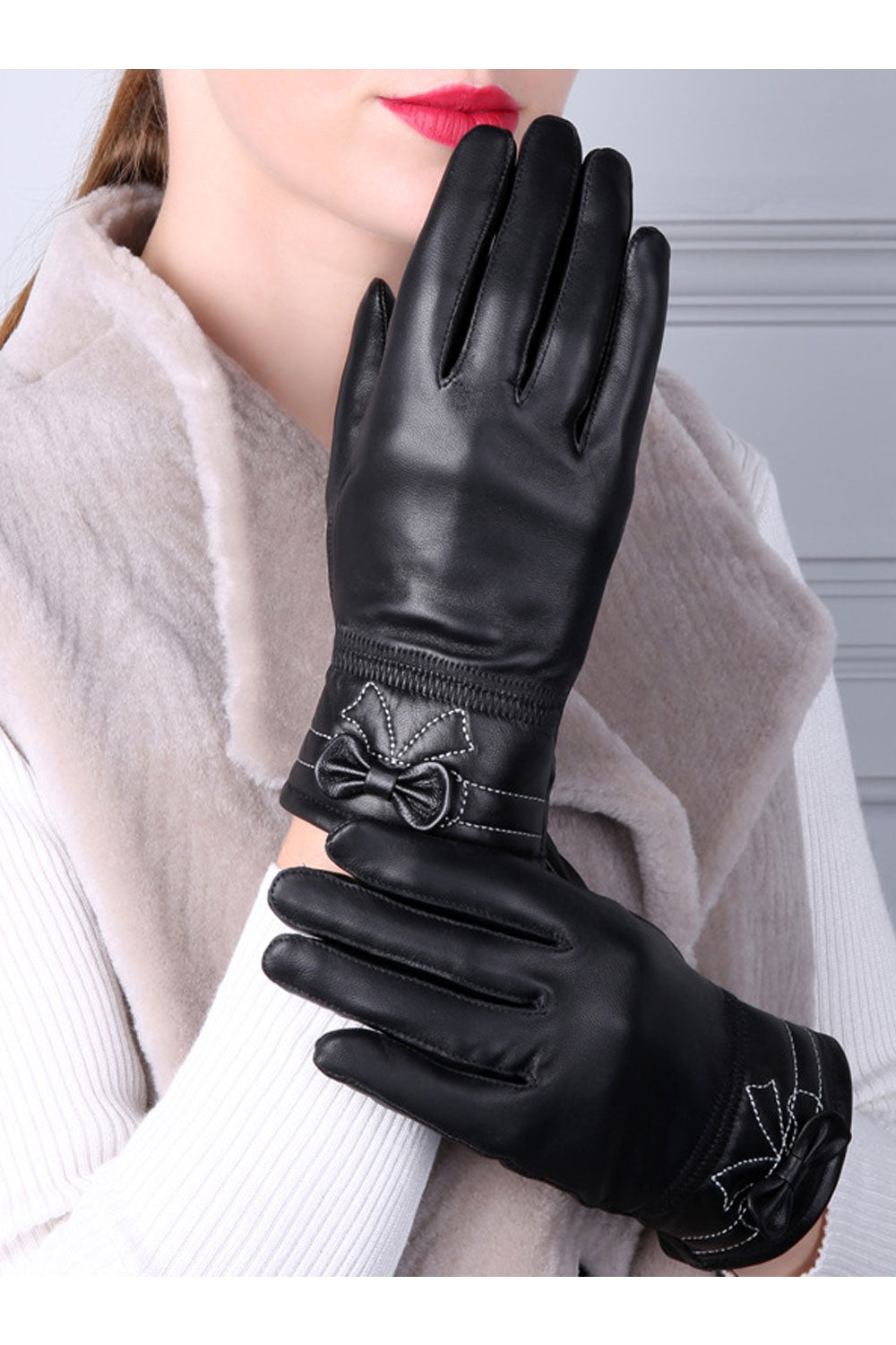 Women Winter Autumn Bow Thick & Warm Gloves