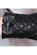 Women Fashion Lattice Pattern Bow Warm Thick Gloves