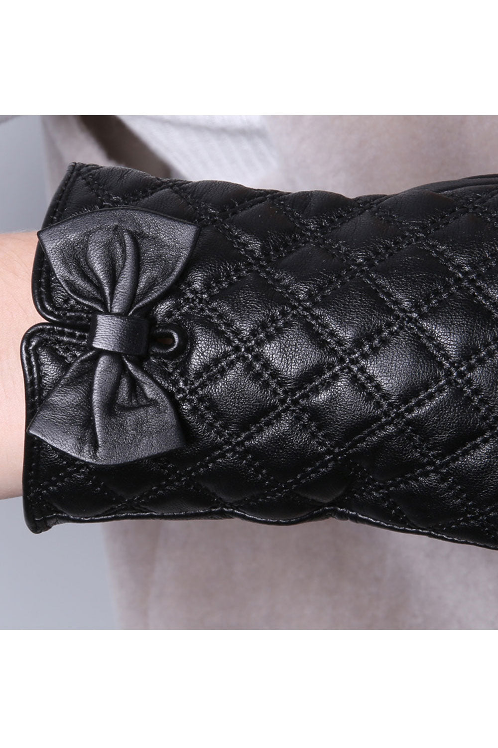 Women Fashion Lattice Pattern Bow Warm Thick Gloves