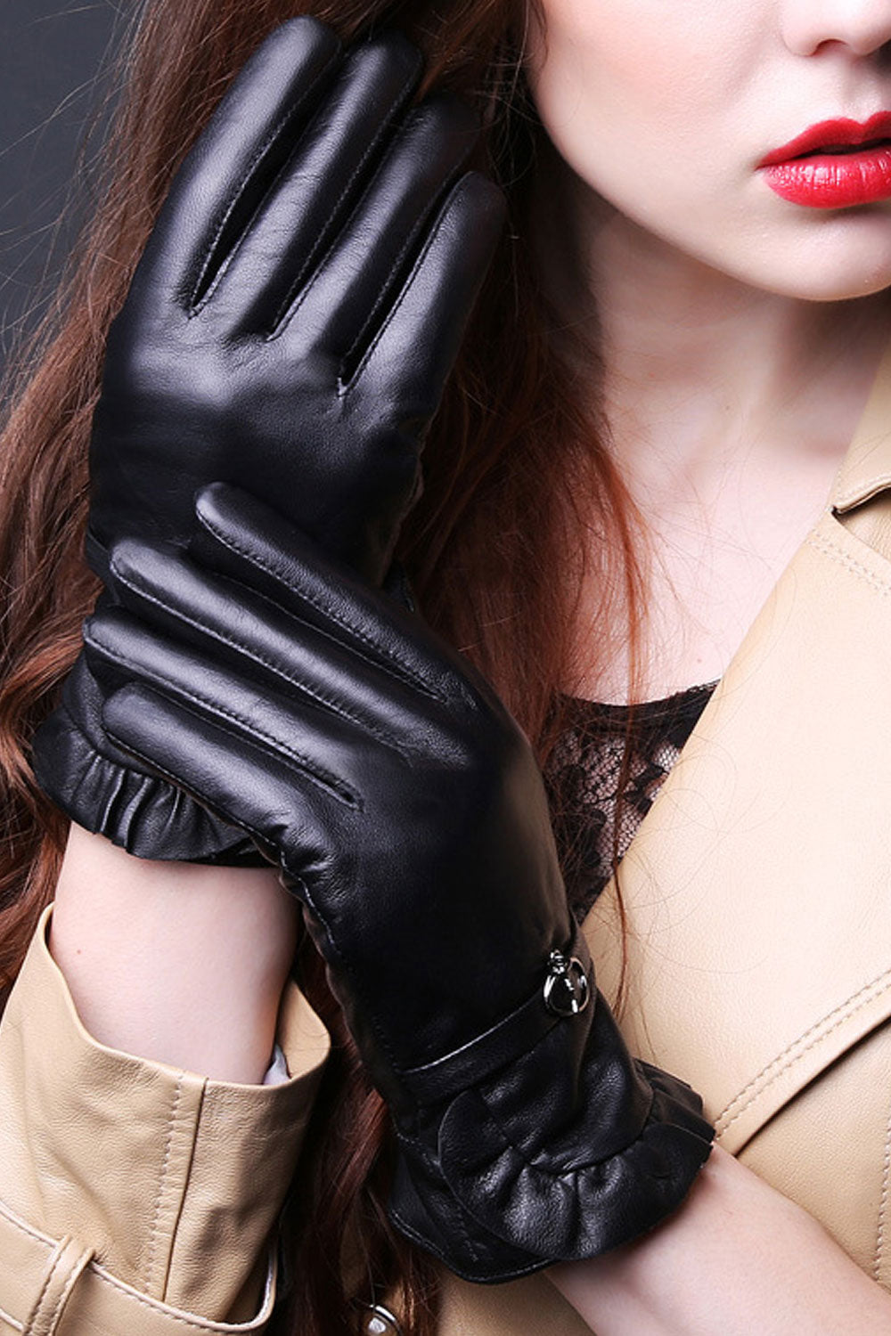 Women Autumn Winter Solid Color Thick & Warm Gloves