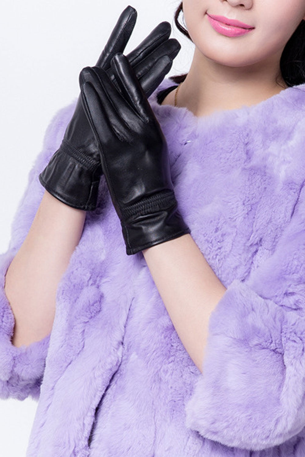 Women Modish Winter Solid Color Warm Leather Gloves