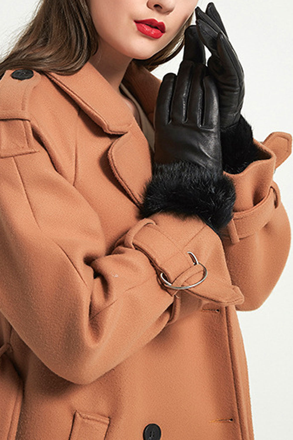 Women Lovely Thick & Warm Solid Colored Casual Leather Gloves