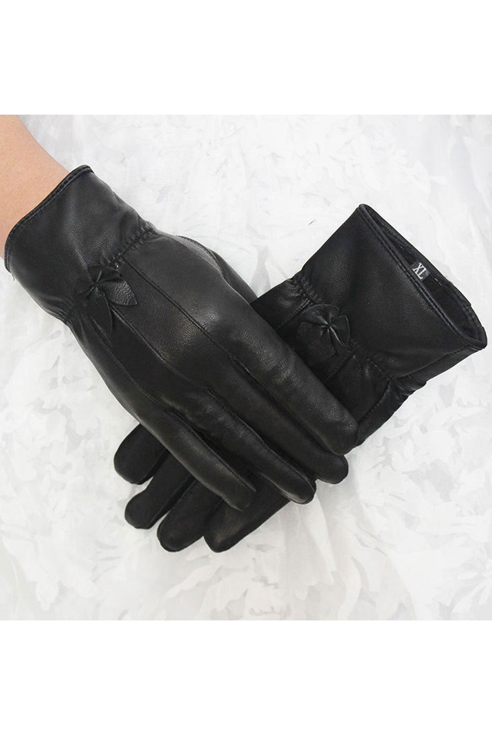 Women Classy Solid Color Thick Warm Leather Gloves