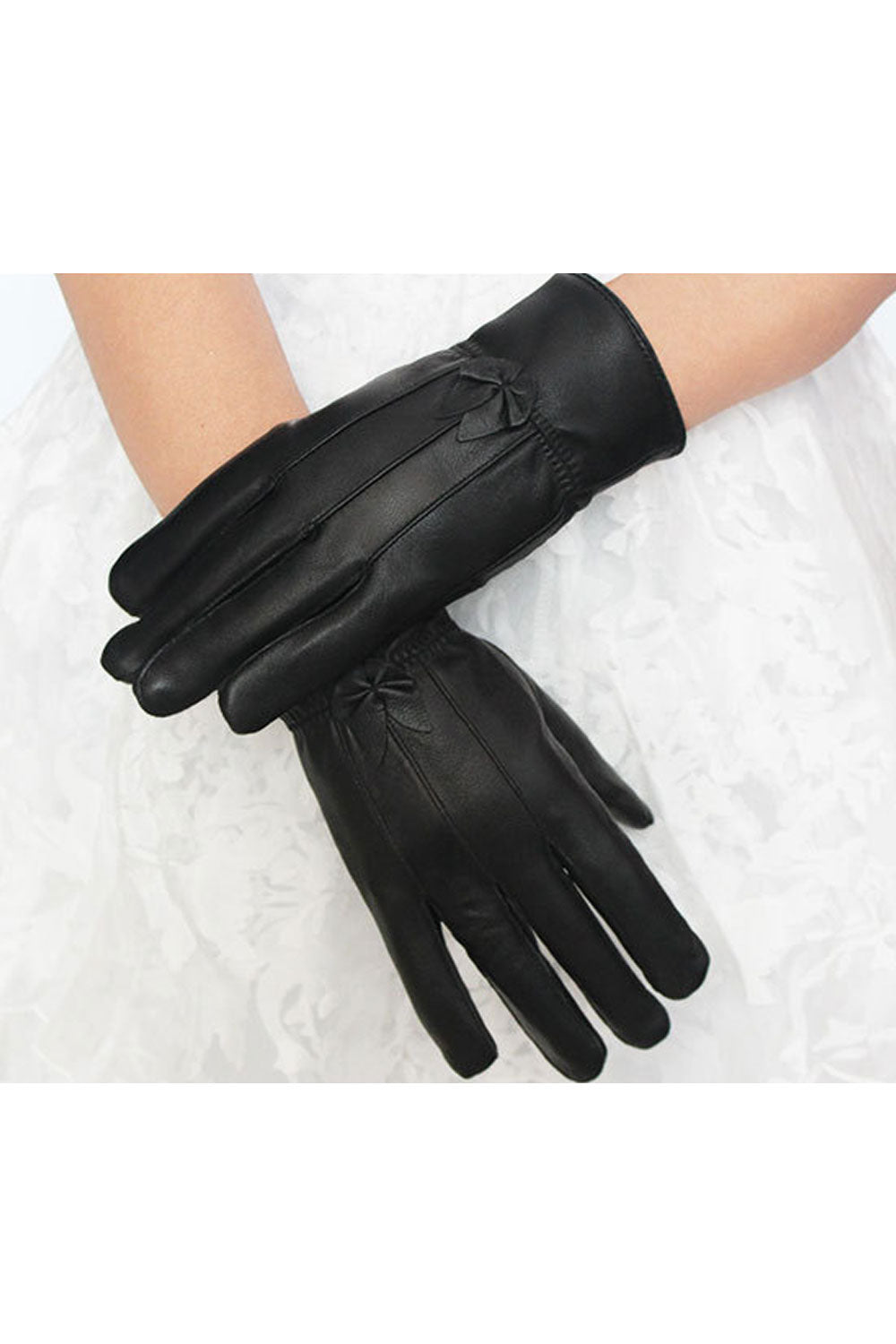 Women Classy Solid Color Thick Warm Leather Gloves