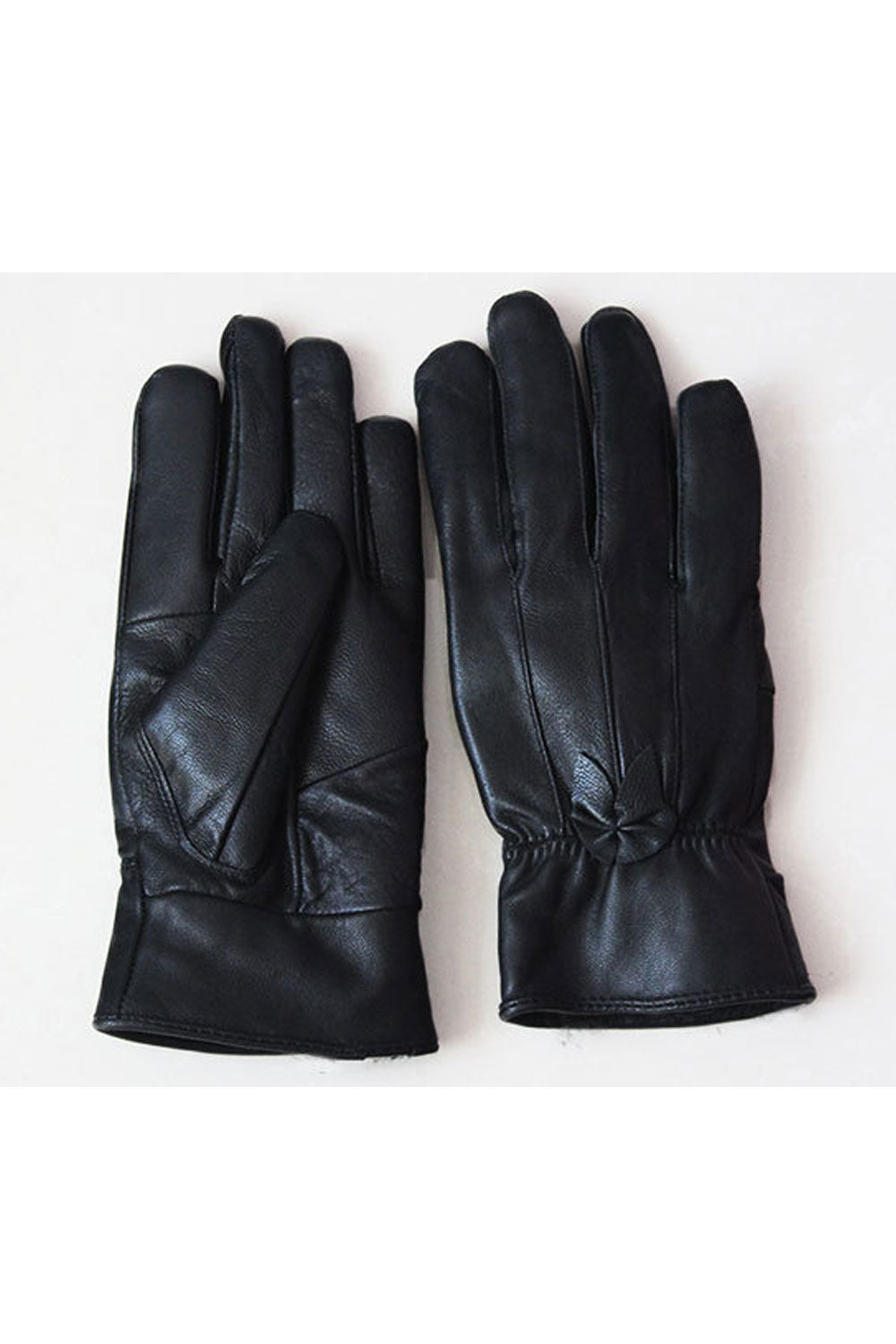 Women Classy Solid Color Thick Warm Leather Gloves