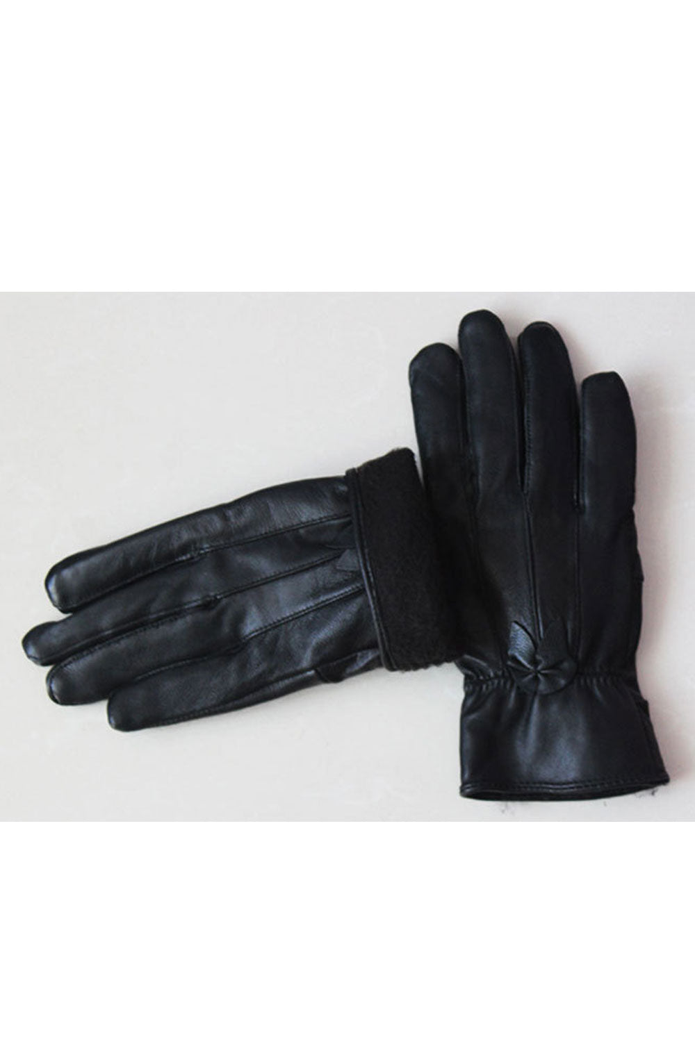 Women Classy Solid Color Thick Warm Leather Gloves