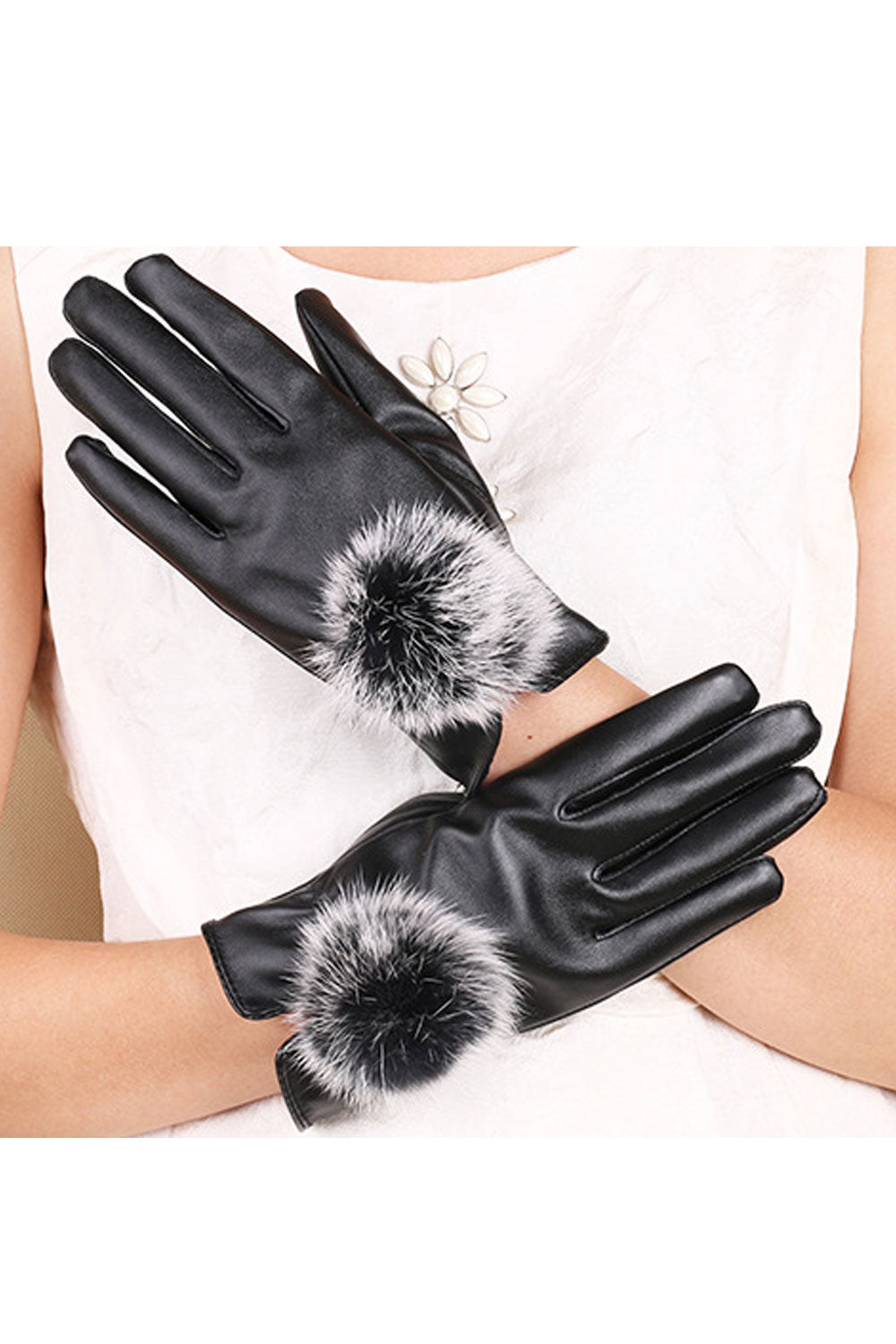 Women Warm & Thick Solid Colored Casual Leather Gloves